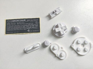 Game Boy Color Replacement Buttons Set - Solid White with Rubber Pad & Sticker Included