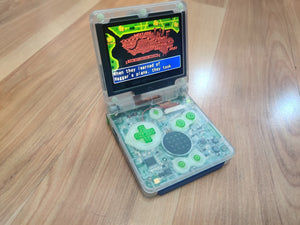 Gameboy Advance SP Transparent Clear IPS V2 Screen with Transparent Green Buttons & Pad Glow in the Dark
