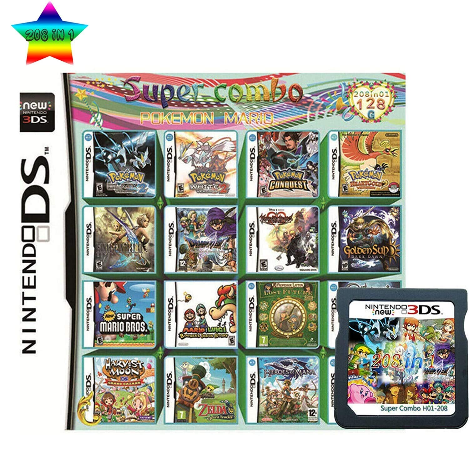  208 in 1 MULTI CART Super Combo Video Games Cartridge Card for  Nintendo DS NDS 3DS XL 3DSXL 2DS NDSL NDSI : Video Games