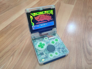 Gameboy Advance SP Transparent Clear IPS V2 Screen with Transparent Green Buttons & Pad Glow in the Dark