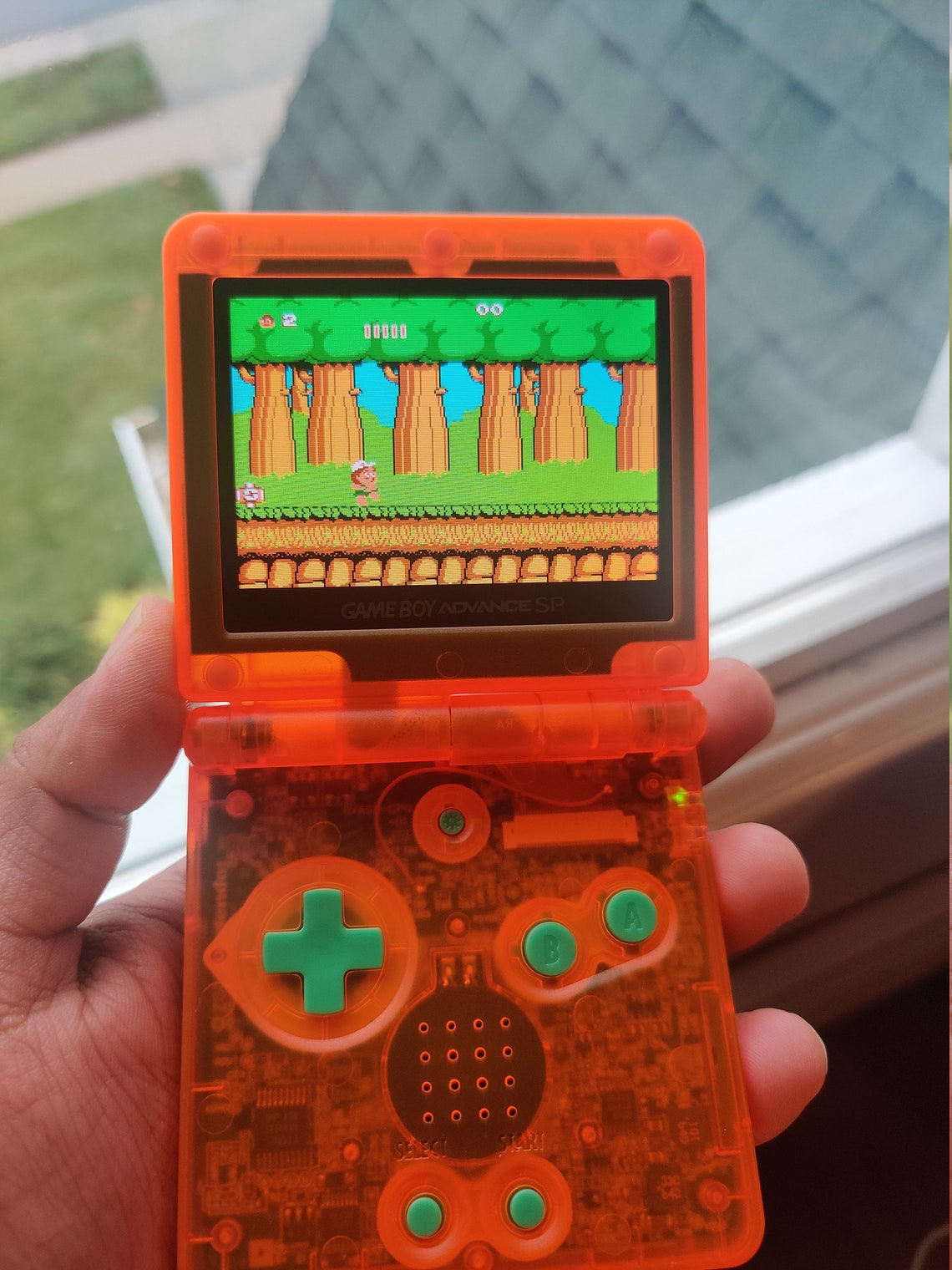 Gameboy Advance SP Transparent Orange with Lime Green 