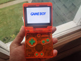 Gameboy Advance SP Transparent Orange with Lime Green Buttons IPS V2 Screen Mod