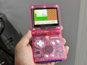 Custom GBA SP IPS V2 Screen Clear Pink & white Buttons Modded with 10 level brightness adjustment