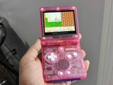 Custom GBA SP IPS V2 Screen Clear Pink & white Buttons Modded with 10 level brightness adjustment