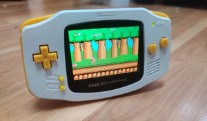 Gameboy Advance Solid White with yellow Buttons IPS V2 MOD 10 Level Brightness Level