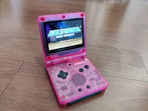 Custom GBA SP IPS V2 Screen Clear Pink & Black Buttons Modded with 10 level brightness adjustment