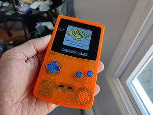 GBC GameBoy Color Clear Orange with Blue Buttons Backlight Console Glass Screen .