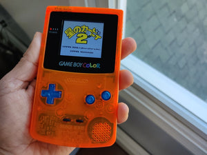 GBC GameBoy Color Clear Orange with Blue Buttons Backlight Console Glass Screen .