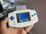 Gameboy Advance Solid White Shell with Blue Buttons & White Glass IPS V2 MOD 10 Level Brightness Level