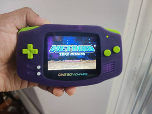 Gameboy Advance purple with Lime Green Buttons IPS V2 MOD 10 Level Brightness Level