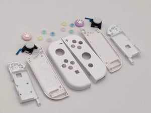 Custom Nintendo Switch JoyCon White Shell with Sakura Pink & Pastel Hearts Buttons
